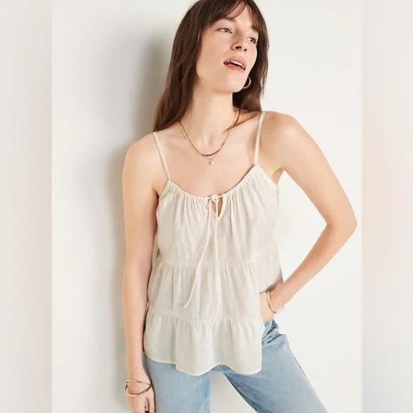 Old Navy Textured Clip-Dot Tiered Tie-Neck Bustier Cami Top Ivory Plus Size 4X - Picture 5 of 6